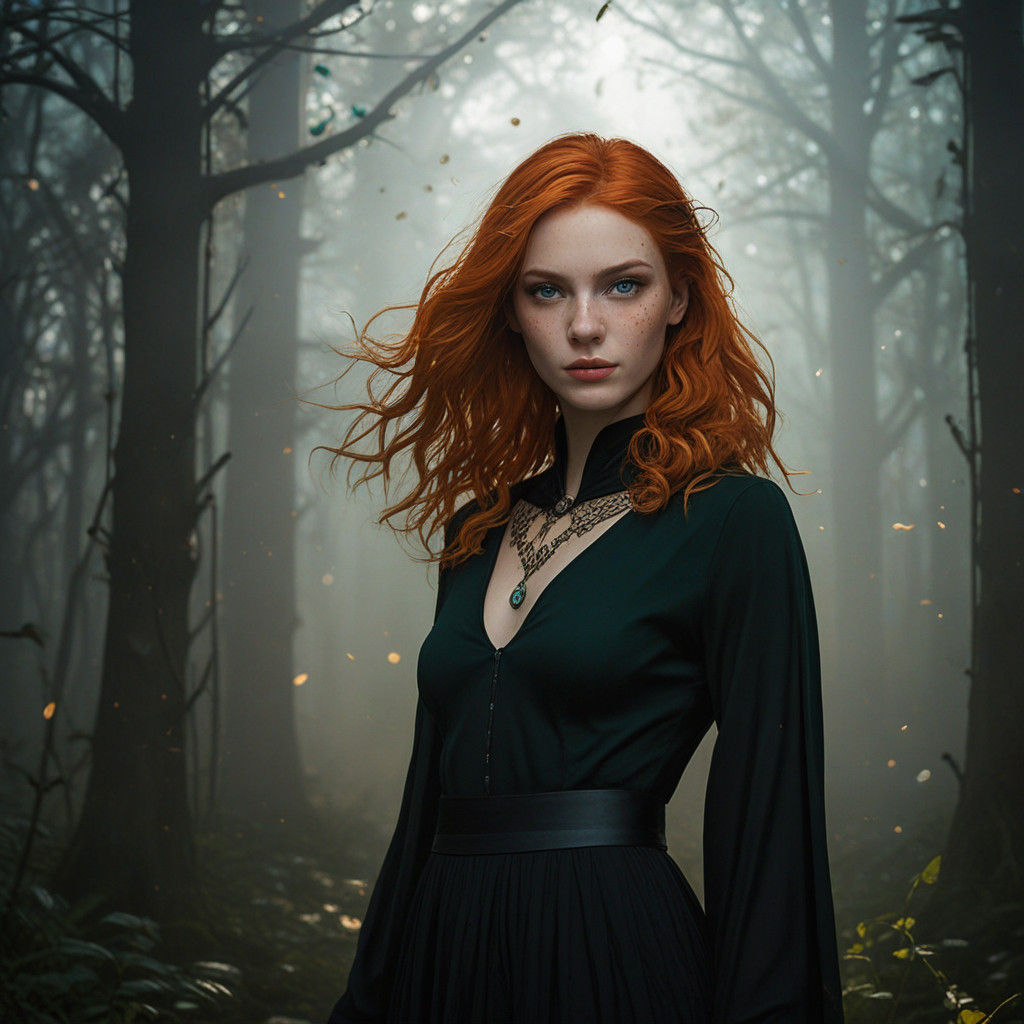 Surreal Ginger Siren Smiles Diabolically in Whimsical Art No...