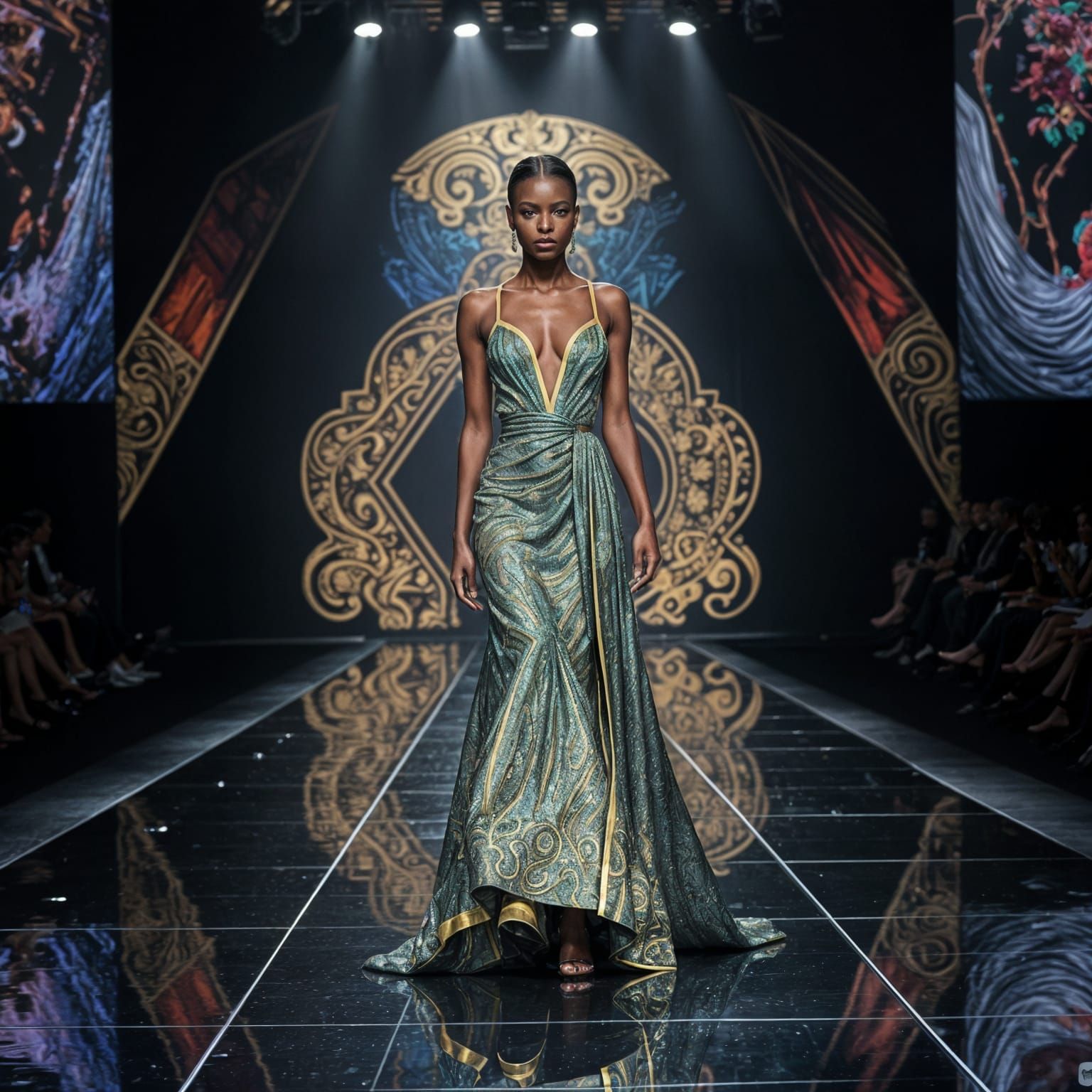 Gaultier-Inspired Evening Gown Struts Down High-Contrast Cat...