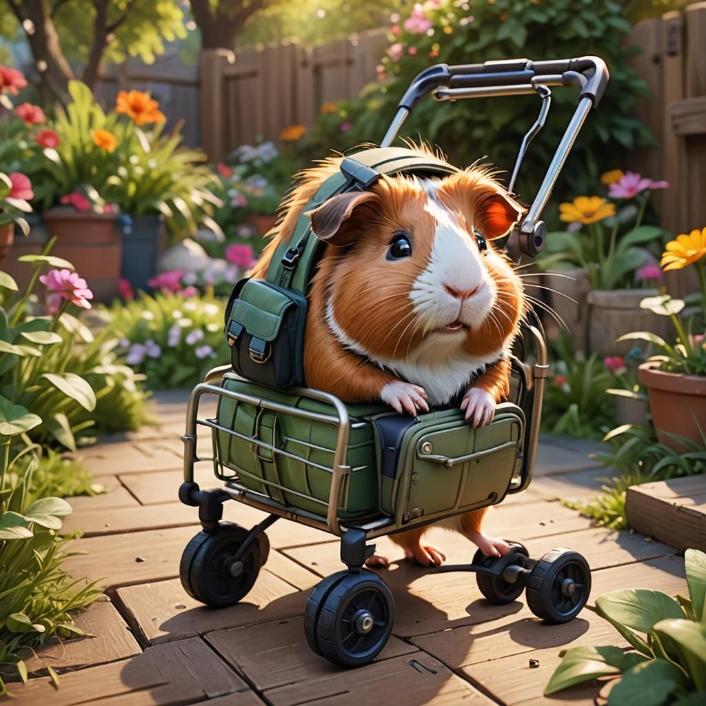 Guinea Pig with Walker in Pixar Style