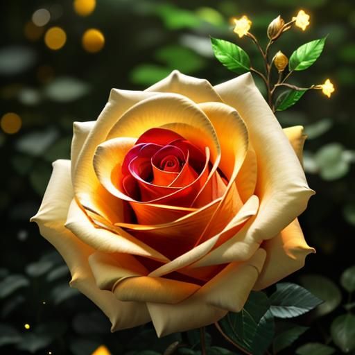 Luminous Crystal Rose in Bioluminescent Forest