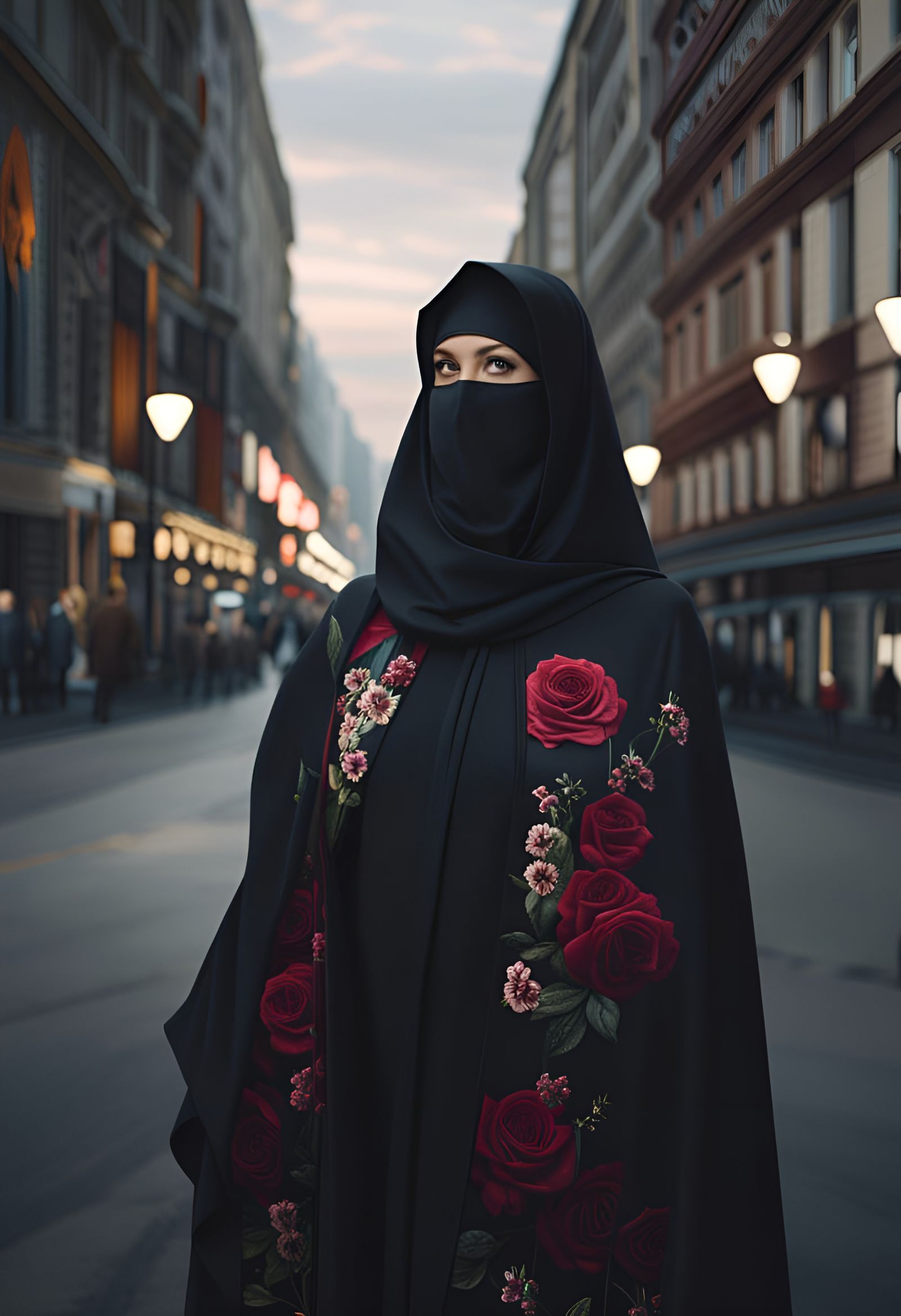 German Woman in Niqab in Modern City, 4K UHD