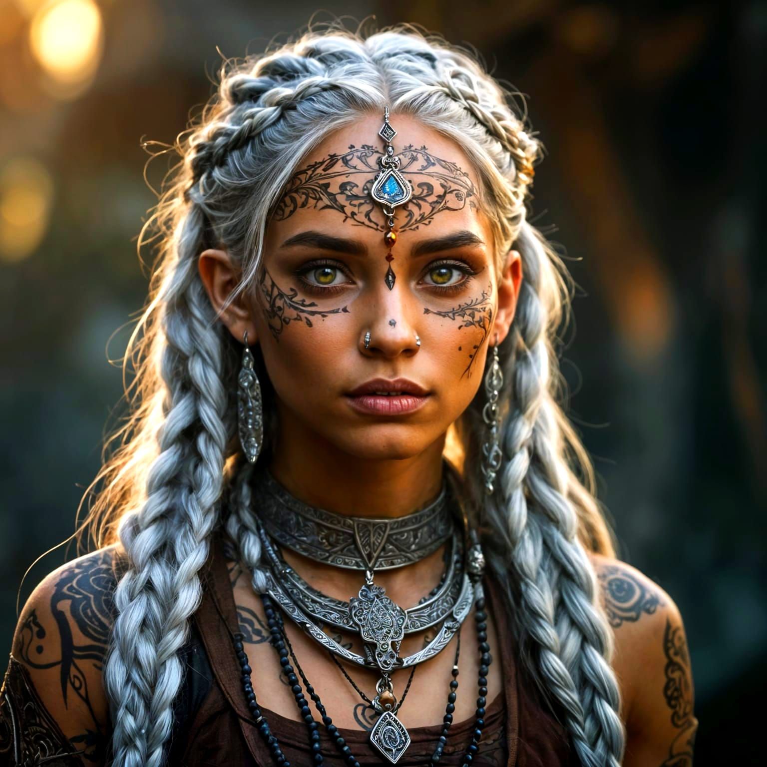 Captivating Copper-Skinned Elf with Tribal Tattoos