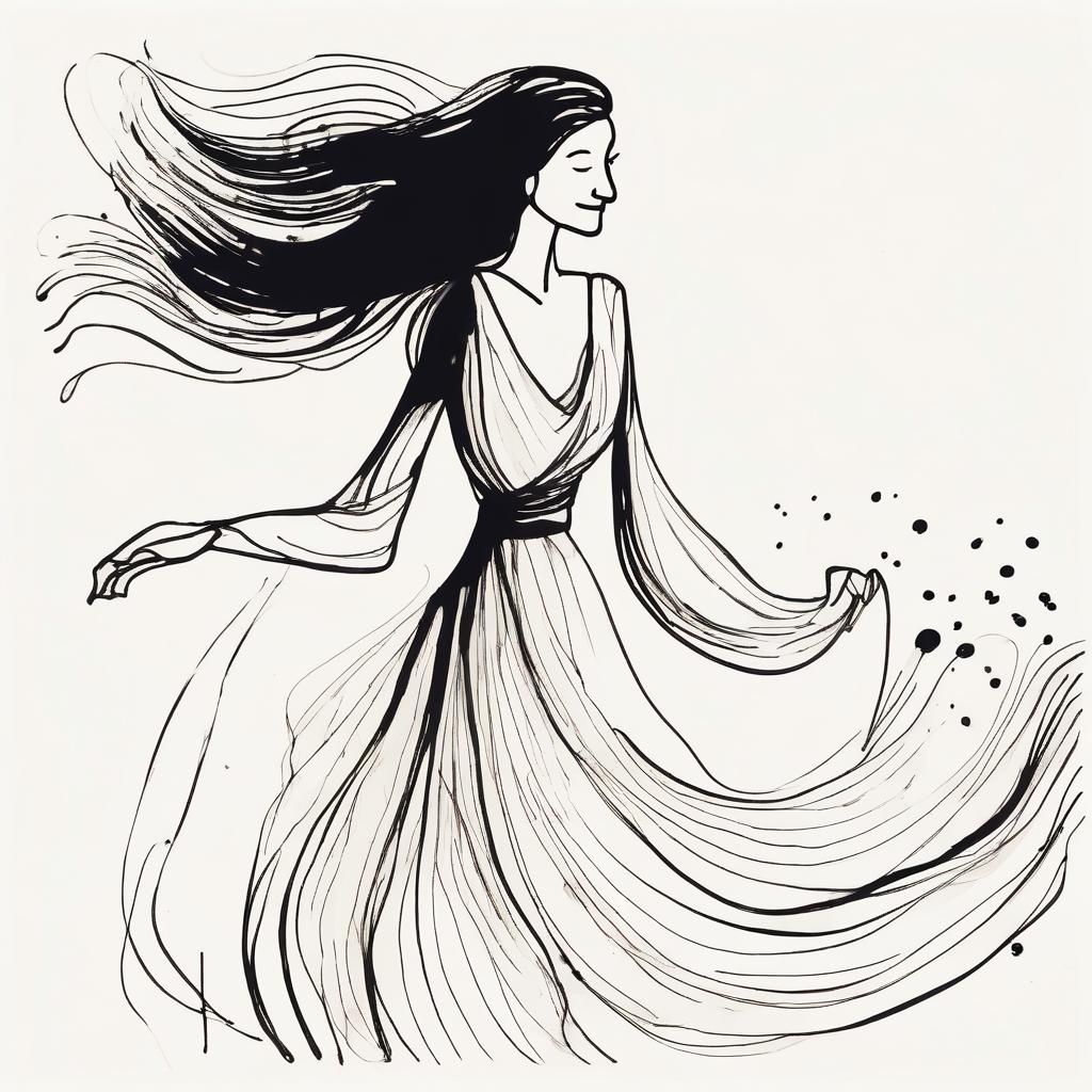 Minimalist Ink Sketch of a Dancing Woman