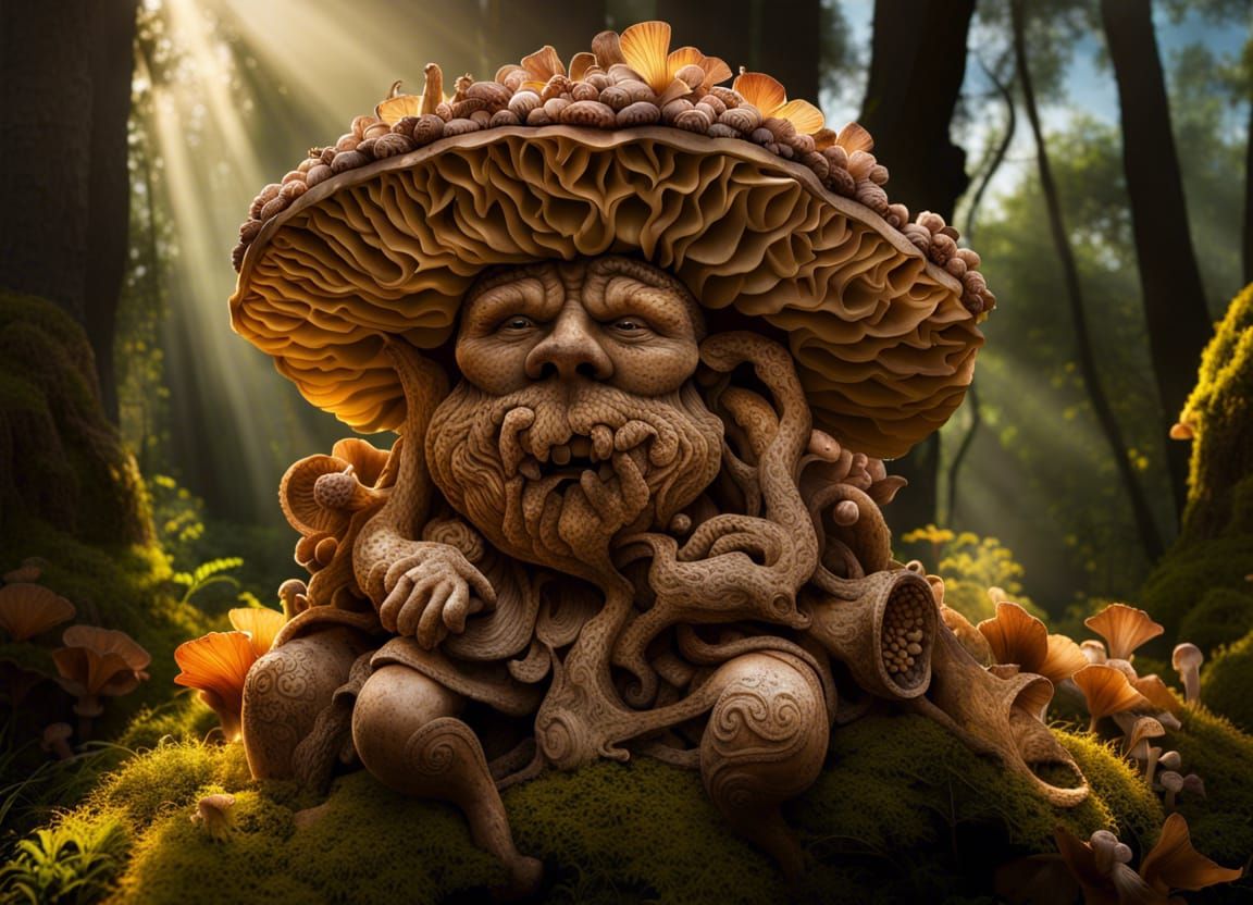 Mushroom-Overgrown Ancient Mexican God Photography