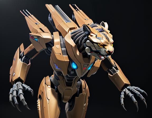 Metallic Robotic Cougar with Firey Accents