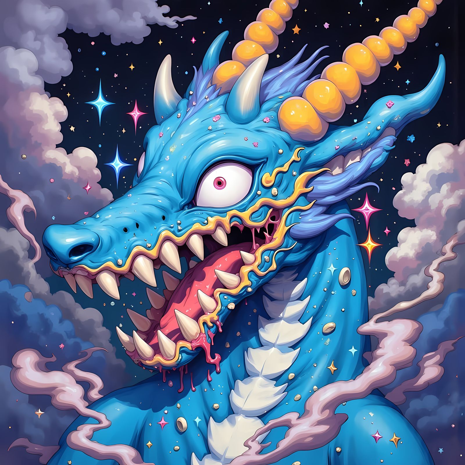 Happy Surreal Dragon in Anime Fantasy World