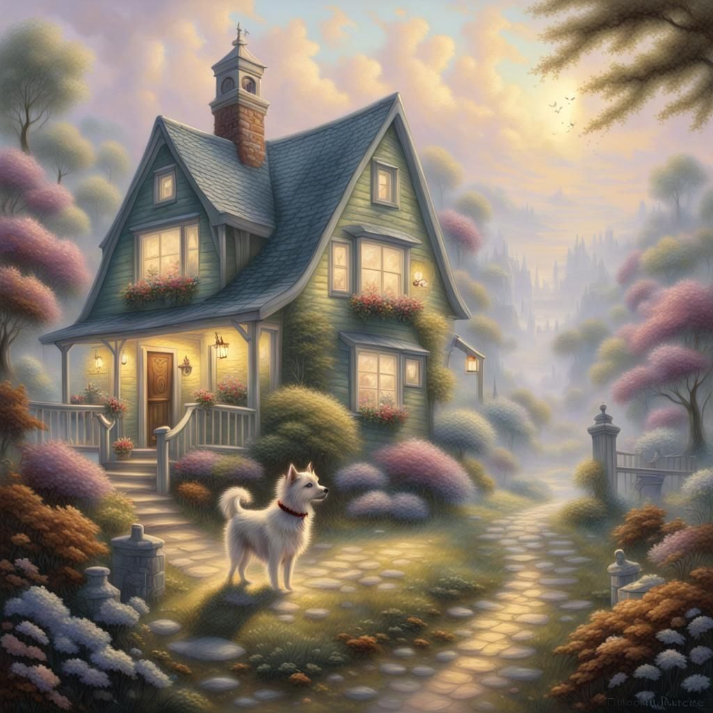 Dogs Searching in Misty Ethereal Landscape