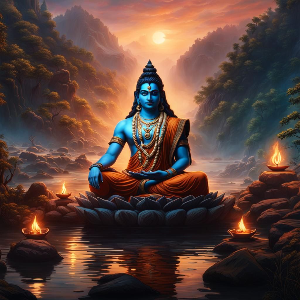 Shiva Rudram Meditating on Ganges Bank