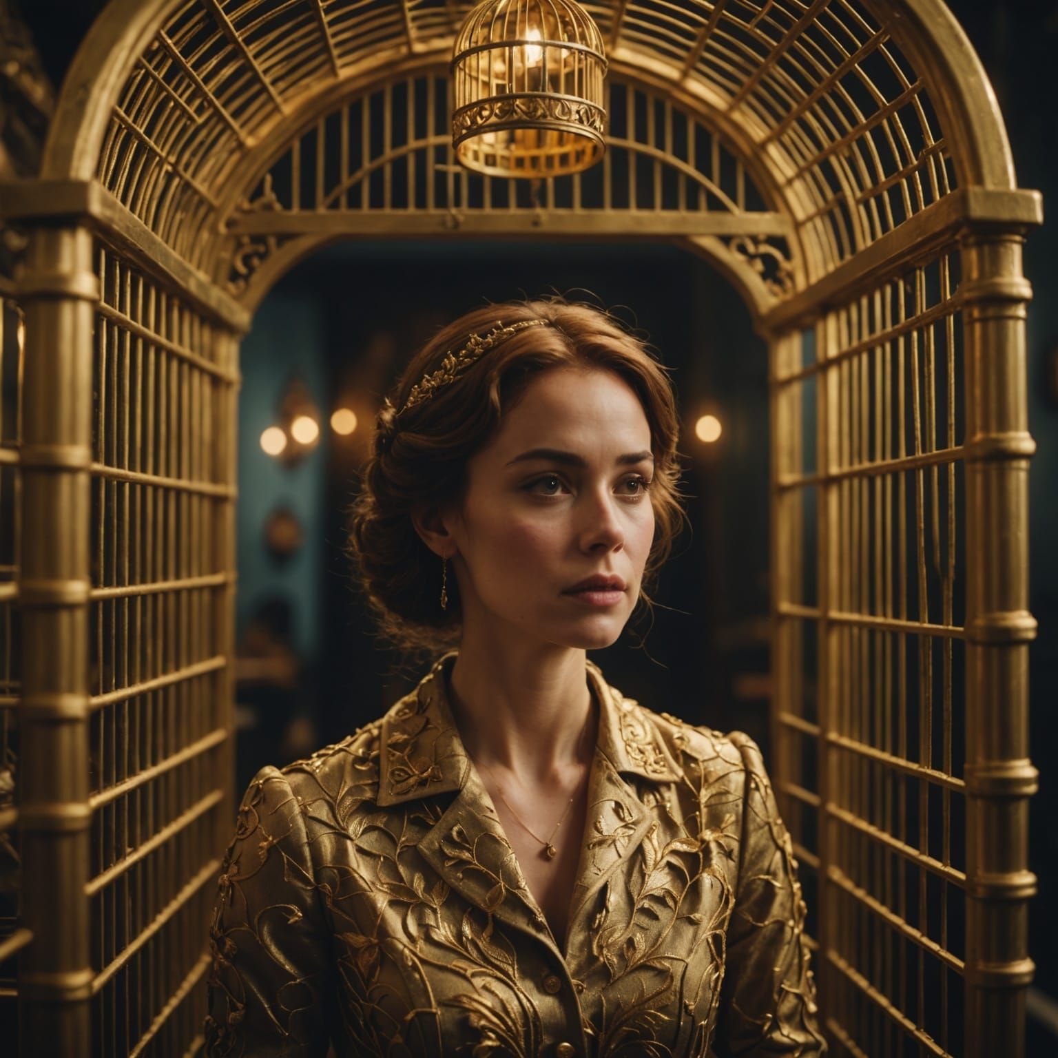Tiny Woman Trapped in Golden Birdcage