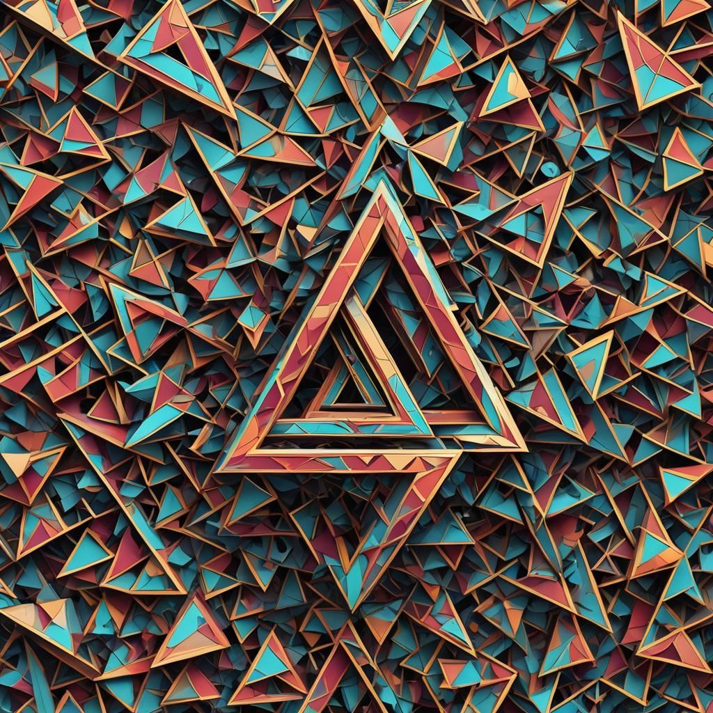 Impossible Penrose Triangle Optical Illusion in Deep Color