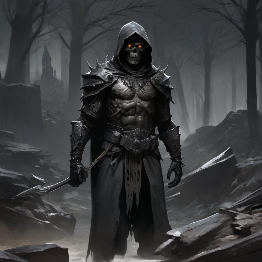 Grimdark Warrior in a Fantasy Landscape