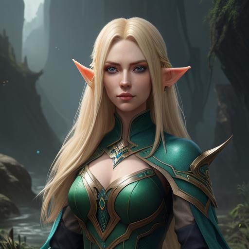 Blond Elf Girl with Braided Hair, Fantasy Art