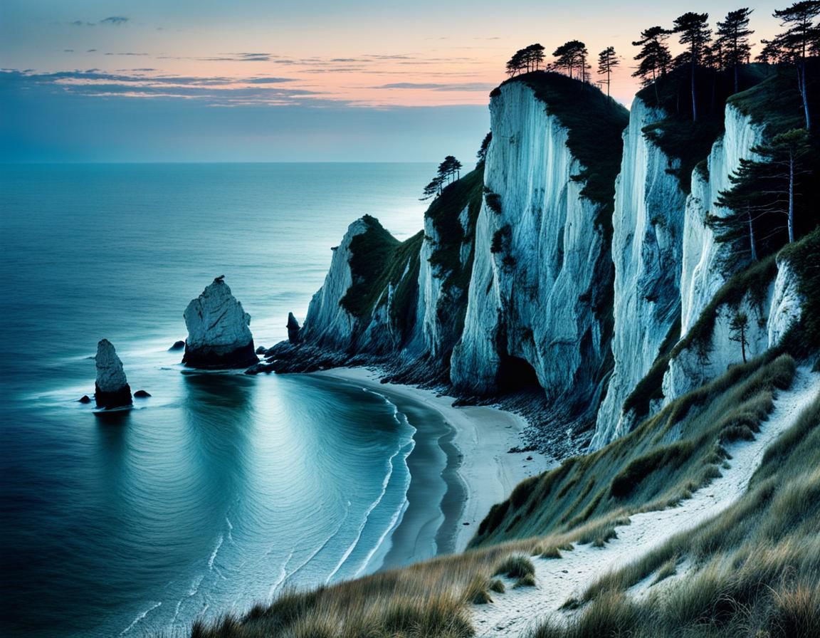 Mysterious Chalk Coast of Rügen at Twilight