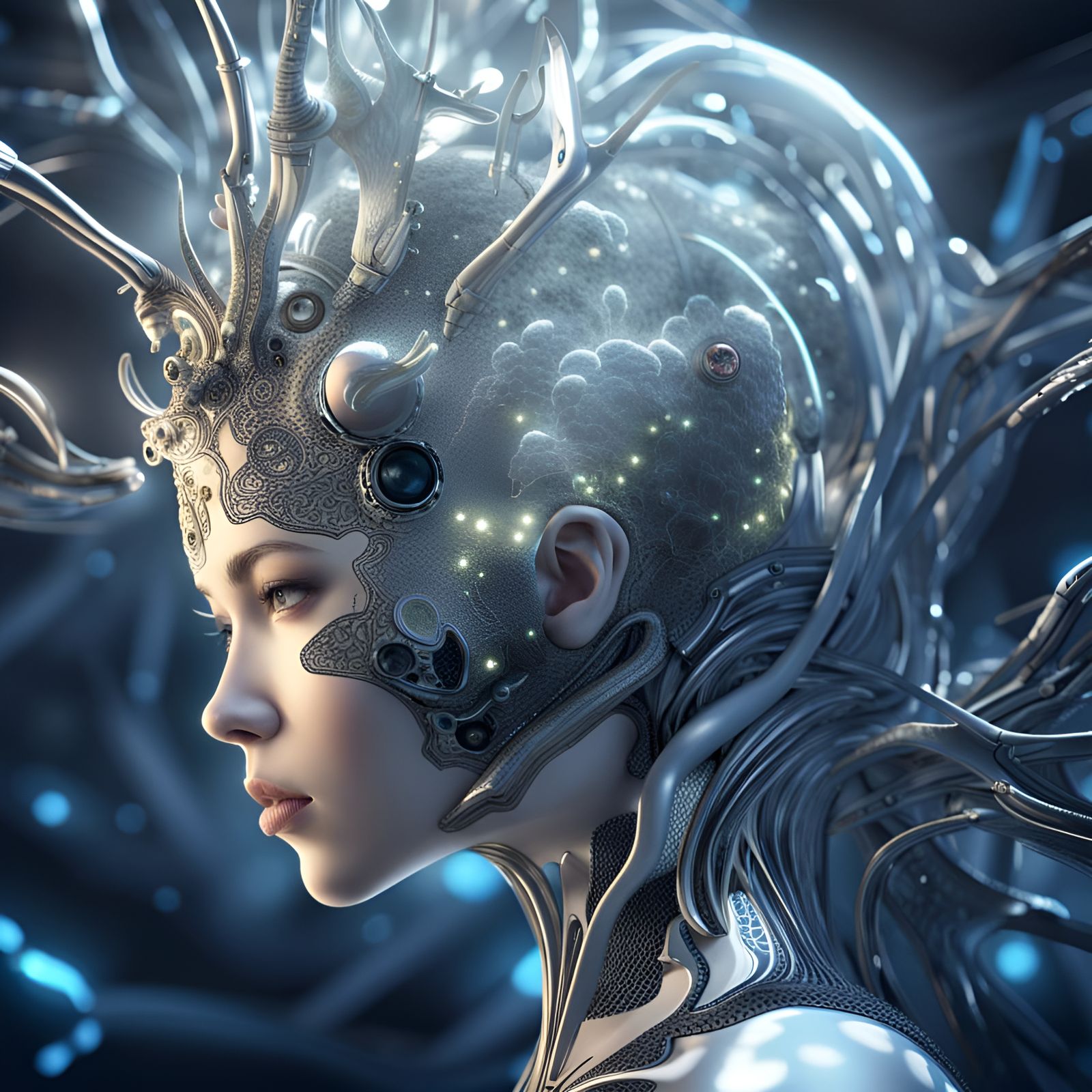 Organic Creature Composed of Bright Light as an Artificial Intelligence Interpretation, Futuristic Post-Acolypse Life Fo...