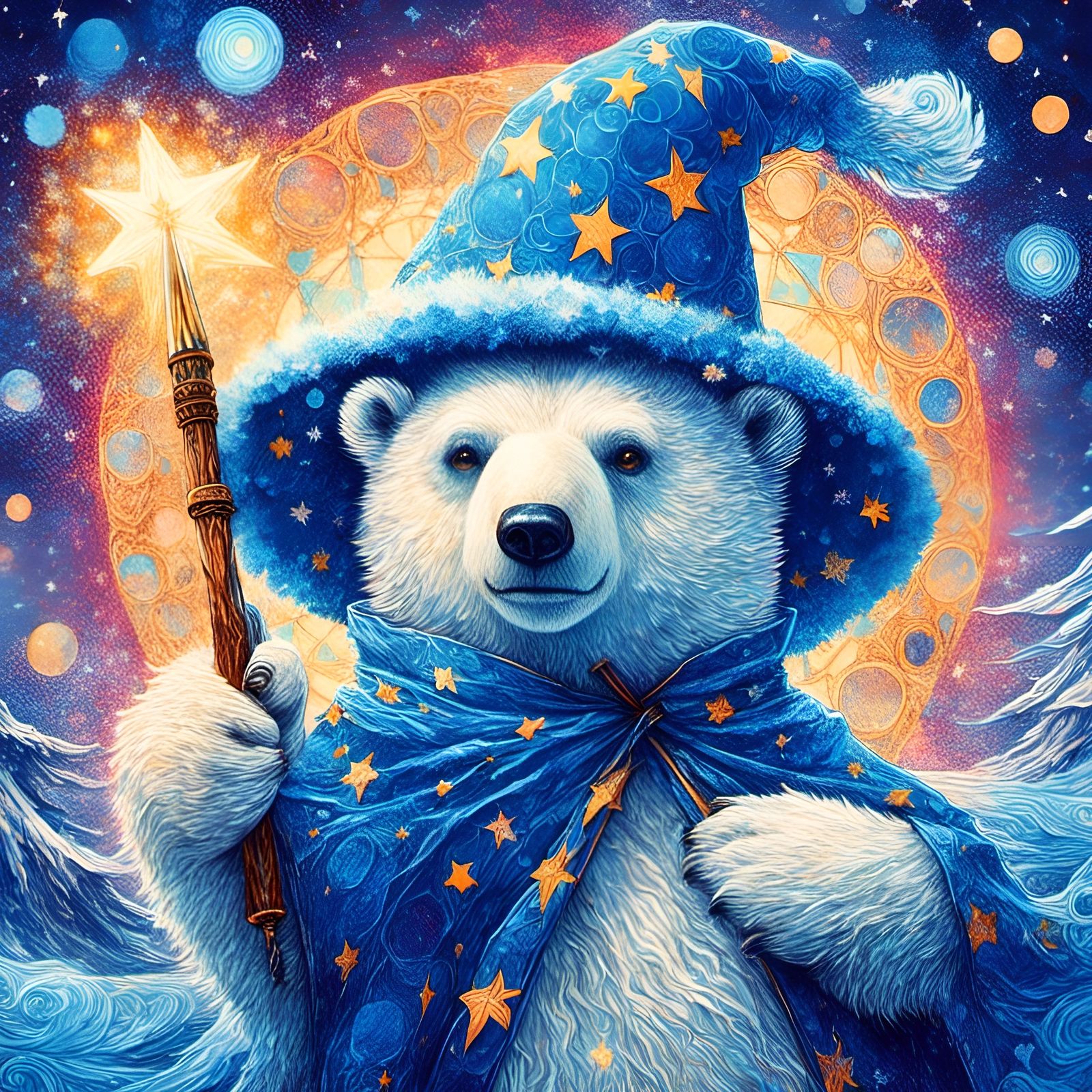 Anthro Polar Bear Wizard in Macabre Impasto Style
