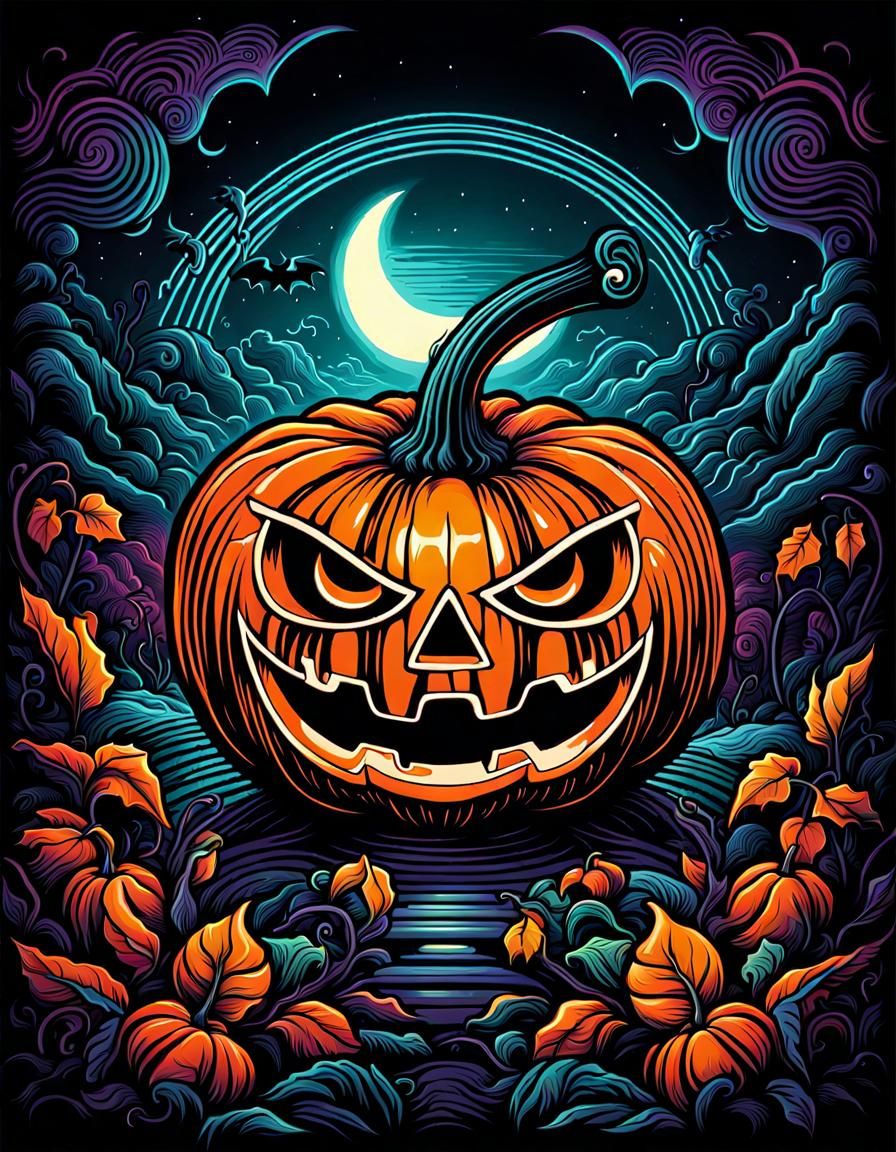 Halloween Pumpkin in Psychedelic Pop Surrealism Style