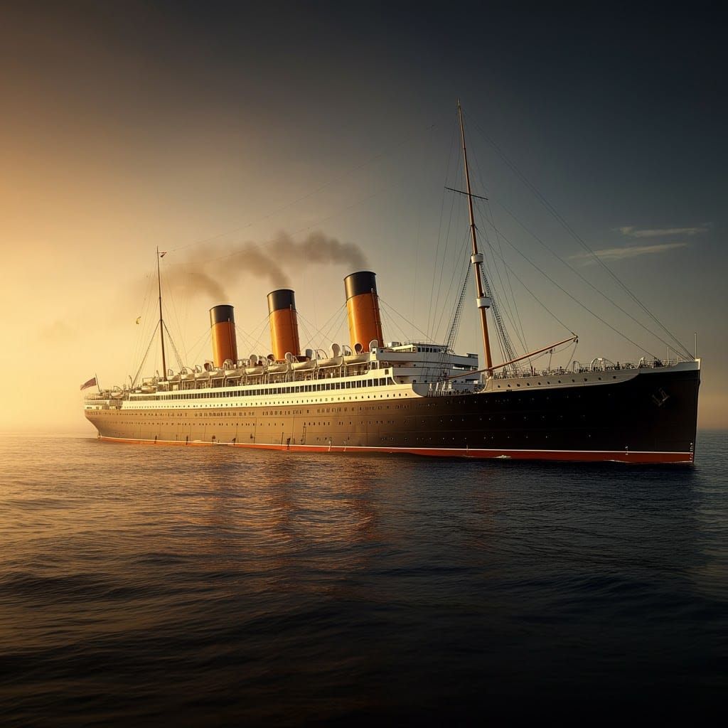 Ocean Liner Emerges at Golden Sunrise: Cinematic Lighting