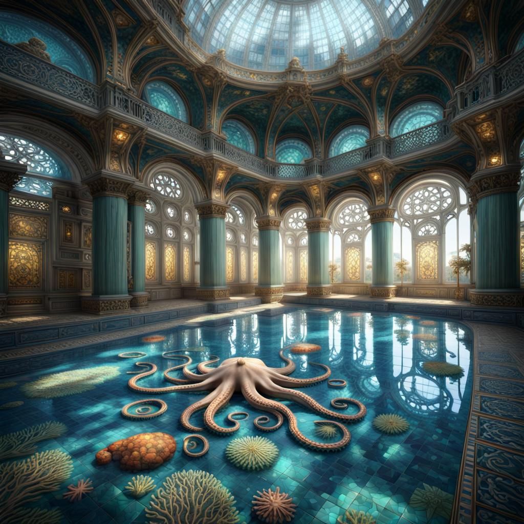 Intricate Mosaic floor in fantasy palace on the bottom of the ocean