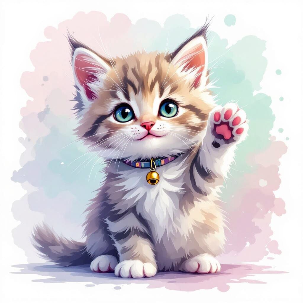 Playful Kitten in Watercolor Splash Digital Art