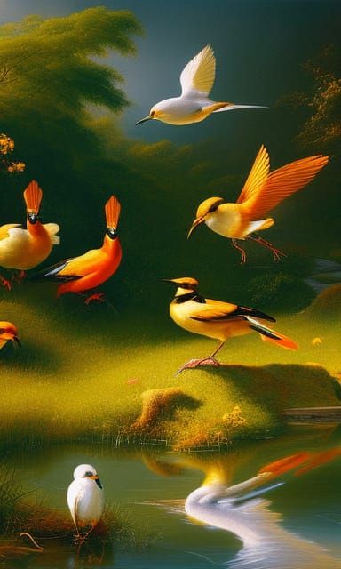 Birds in Nature: A Detailed Digital Painting