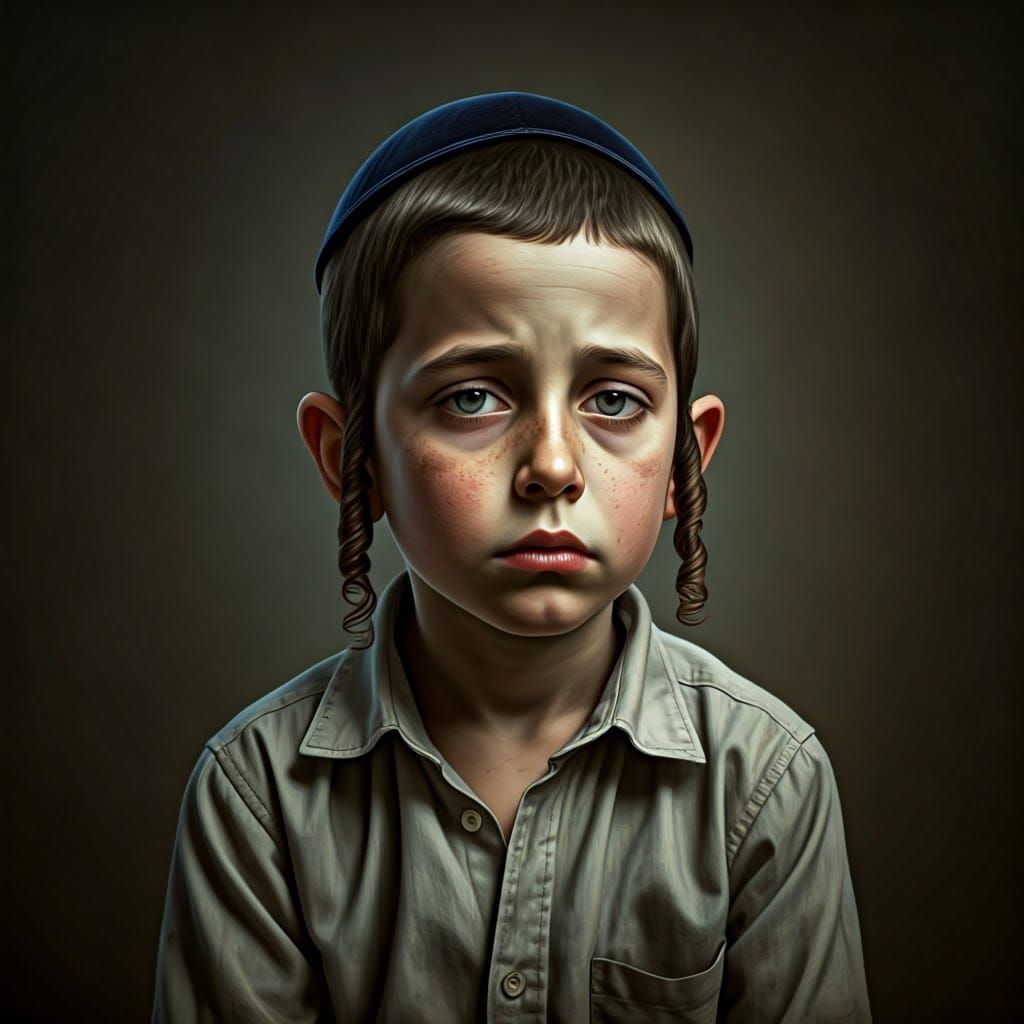 Ultra-Orthodox Boy Portrait with Tired Expression