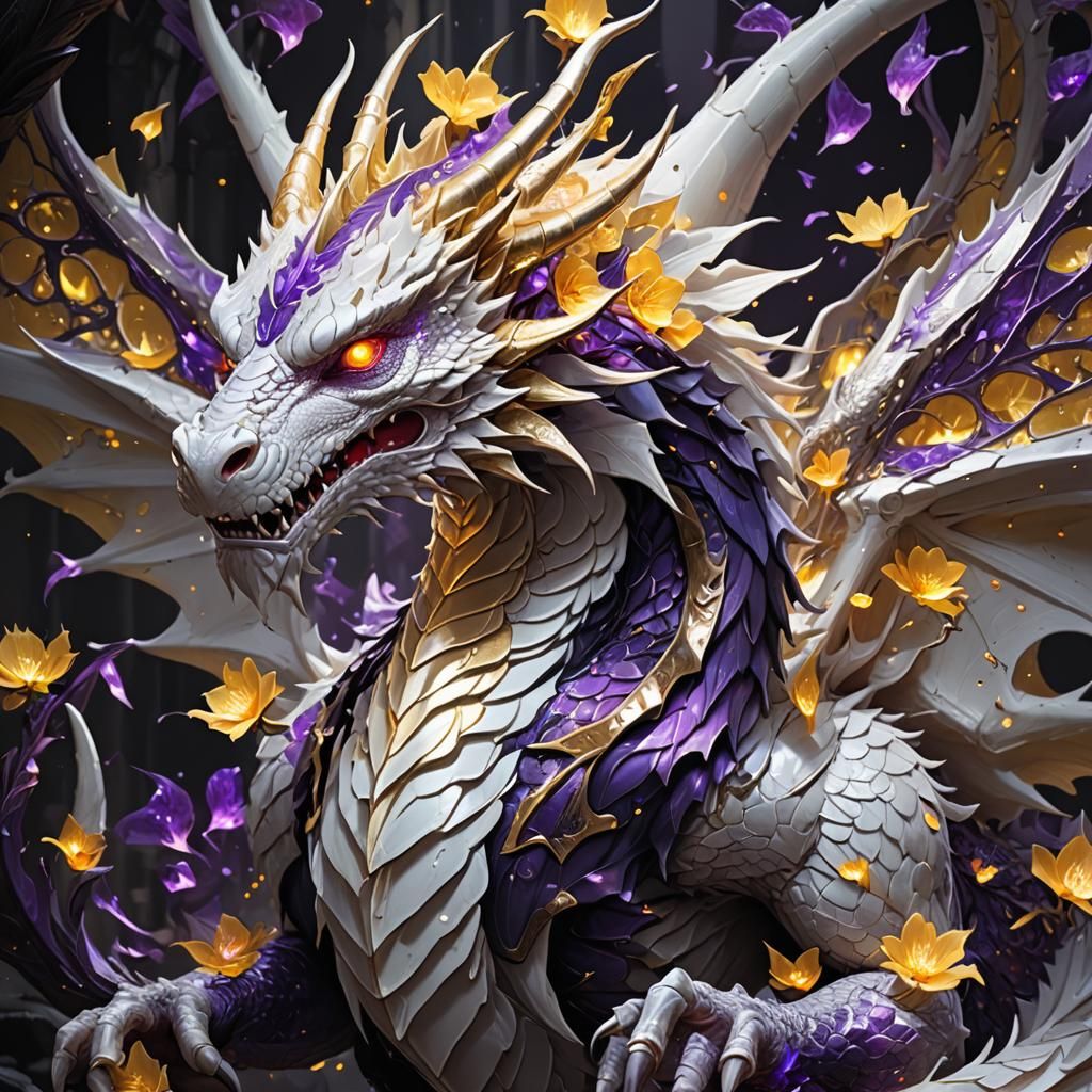 Metal Flower Petal Dragon in Dark Fantasy Style