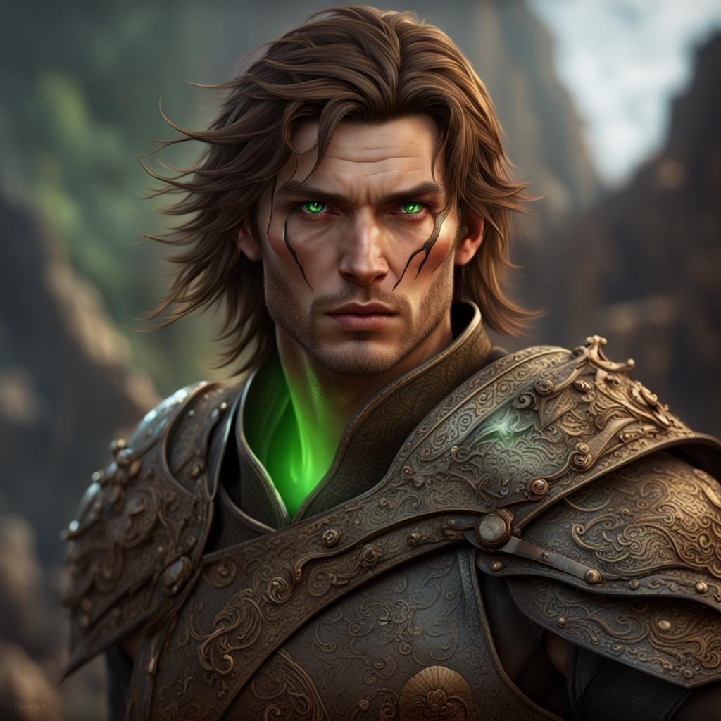 Detailed Matte Painting of a Brown-Haired Warrior