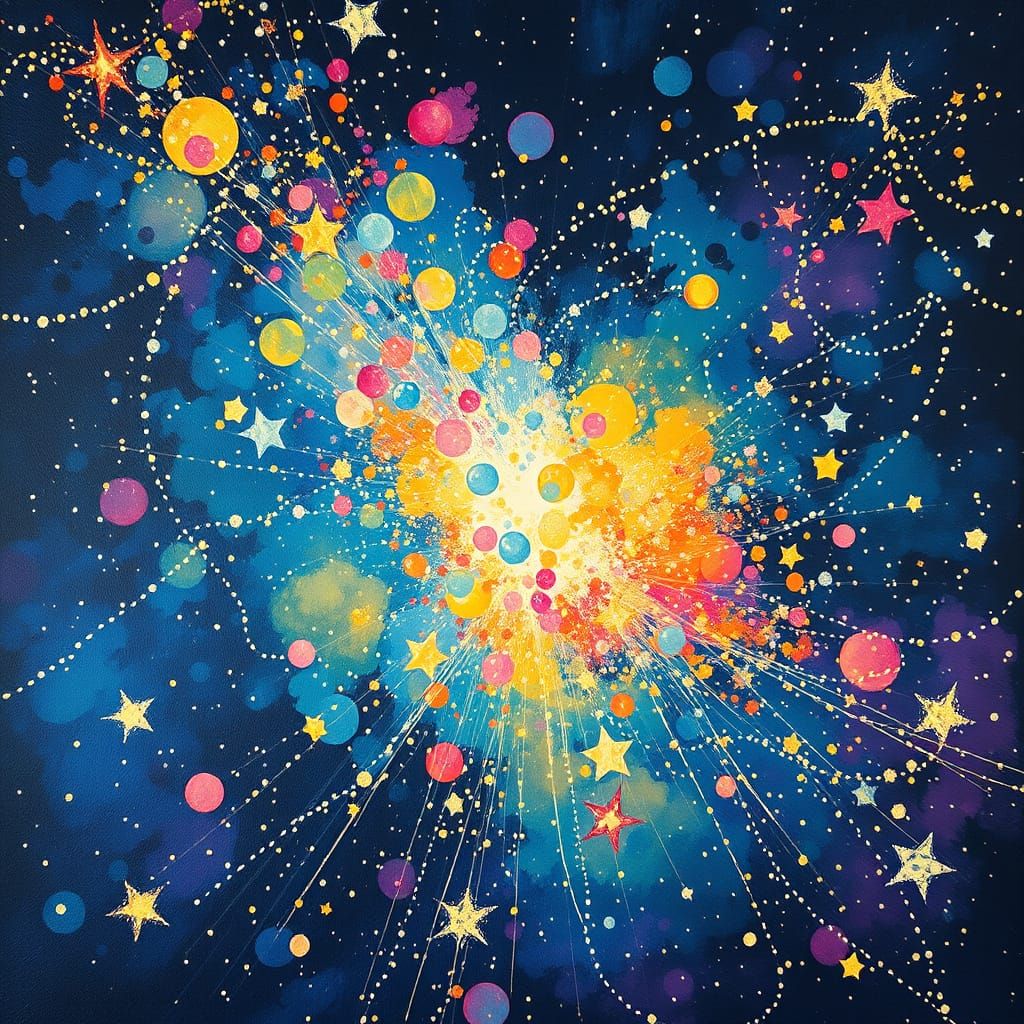 Whimsical Meteor Shower in Vibrant Watercolors