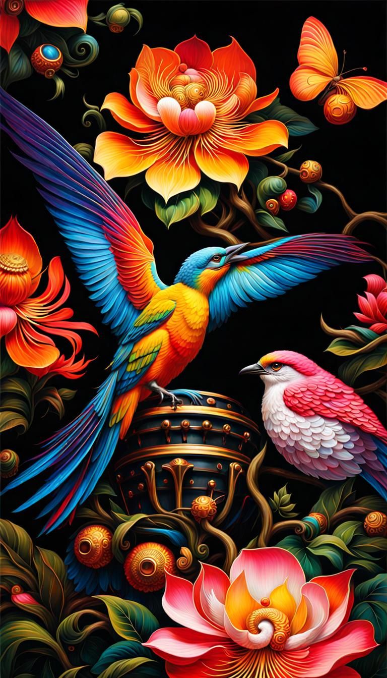 Visionary Sacred Mythological Masterpiece in Oil Gouache