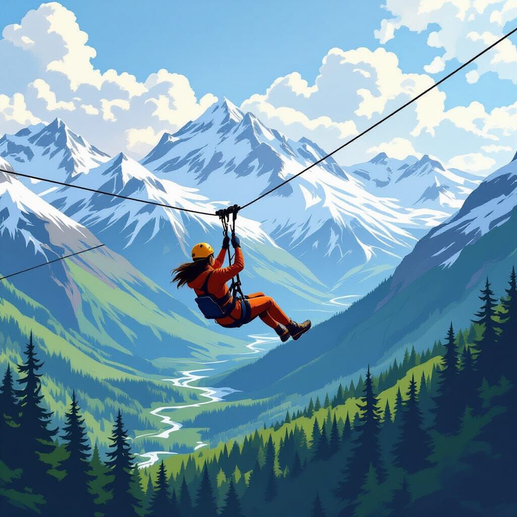 Zipline Adventure in Retro-Futuristic 1940s Alaska