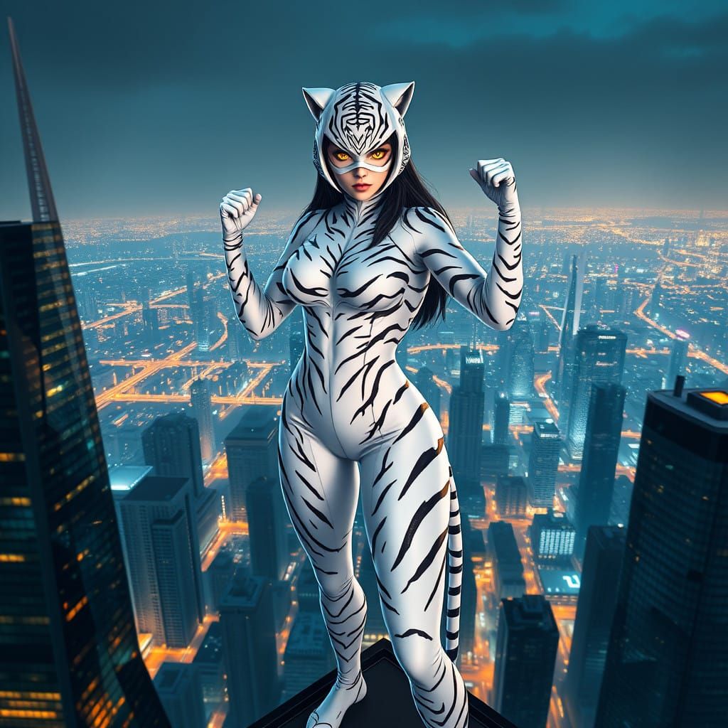 White Tiger Heroine Dominates Modern Cityscape
