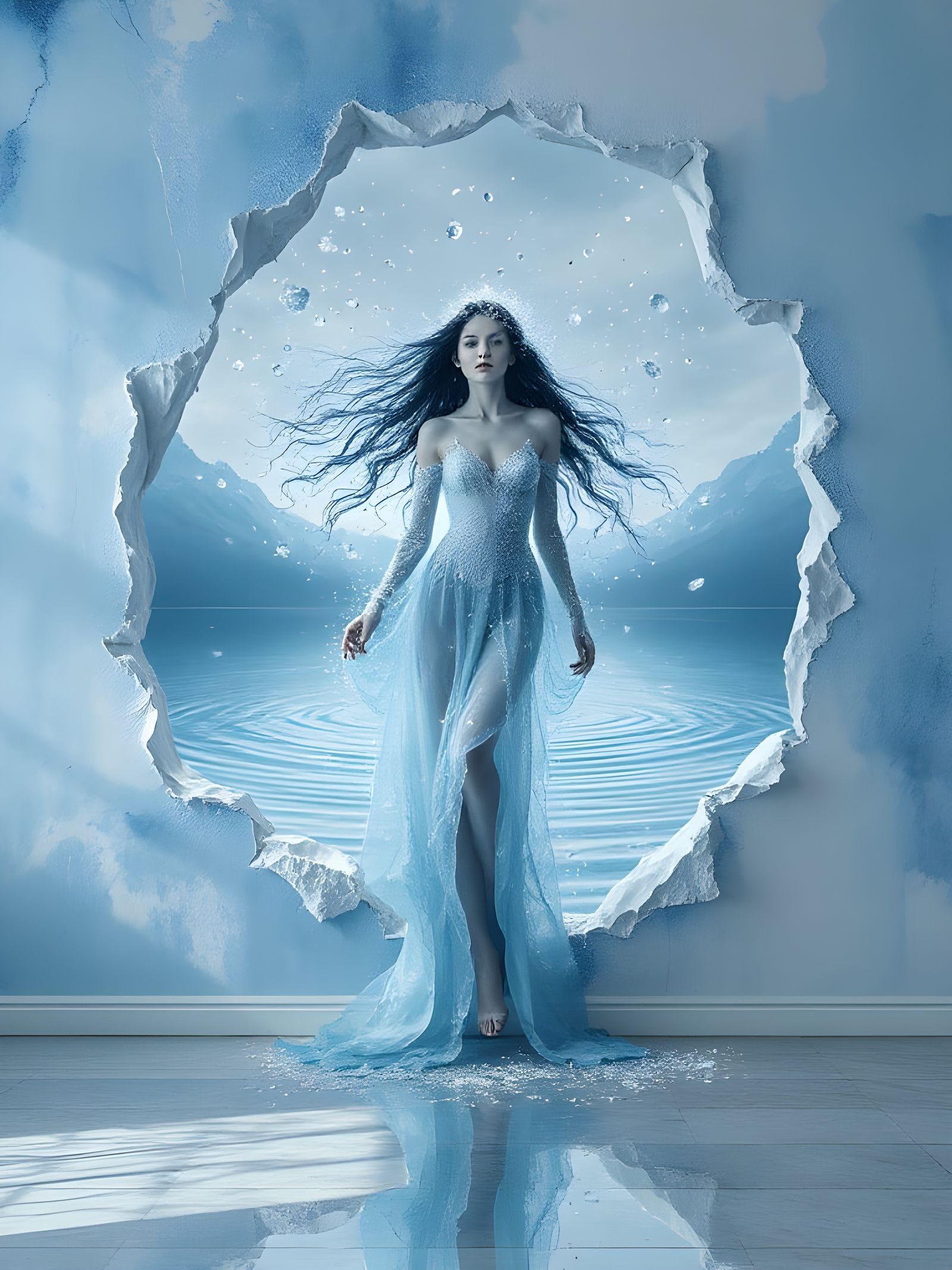 Rusalki Spirit Emerges from Torn Winter Wall Art