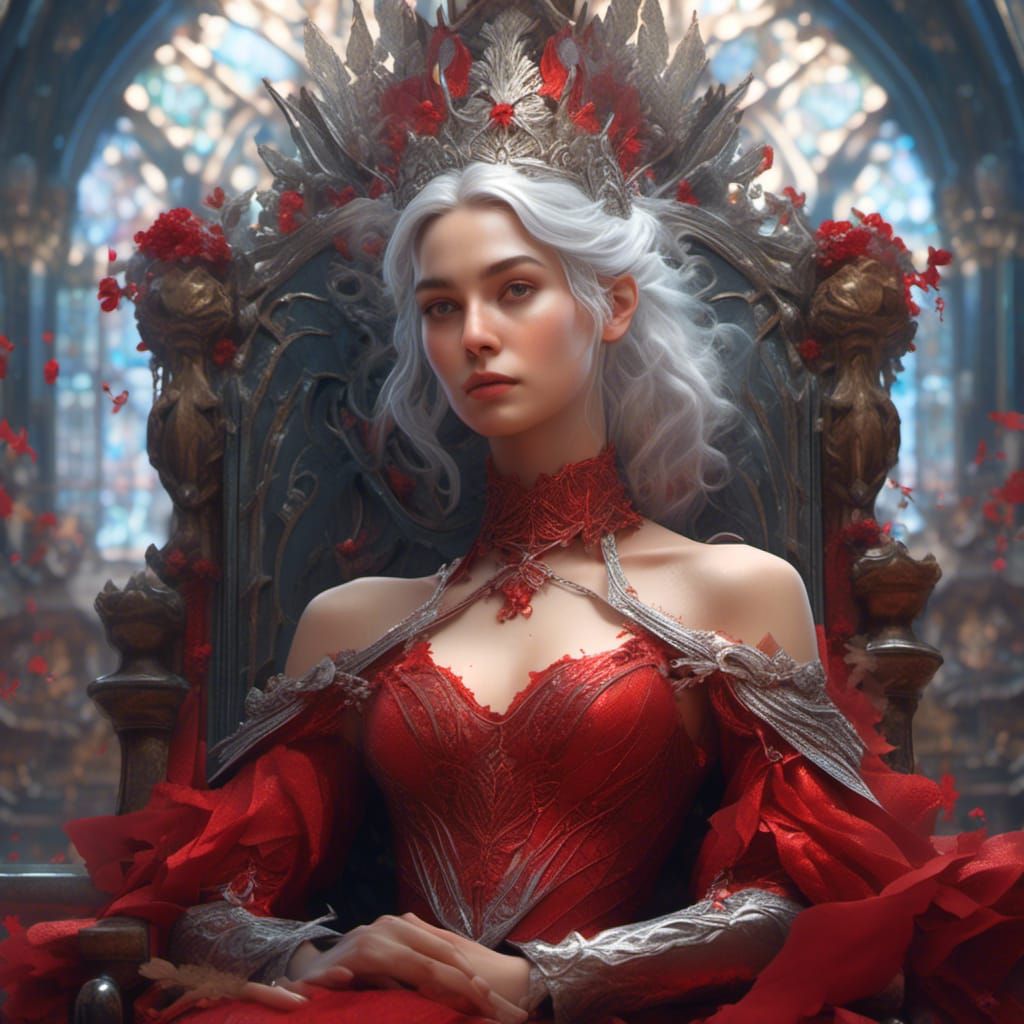 Hyperrealistic Portrait of a Silver-Haired Queen