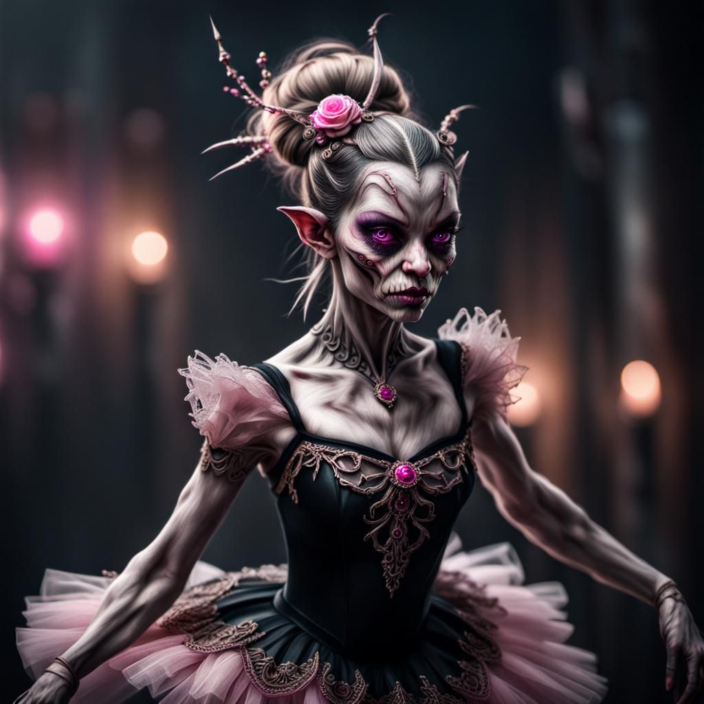 Sinister Ballerina Goblin Girl with Pink Eyes