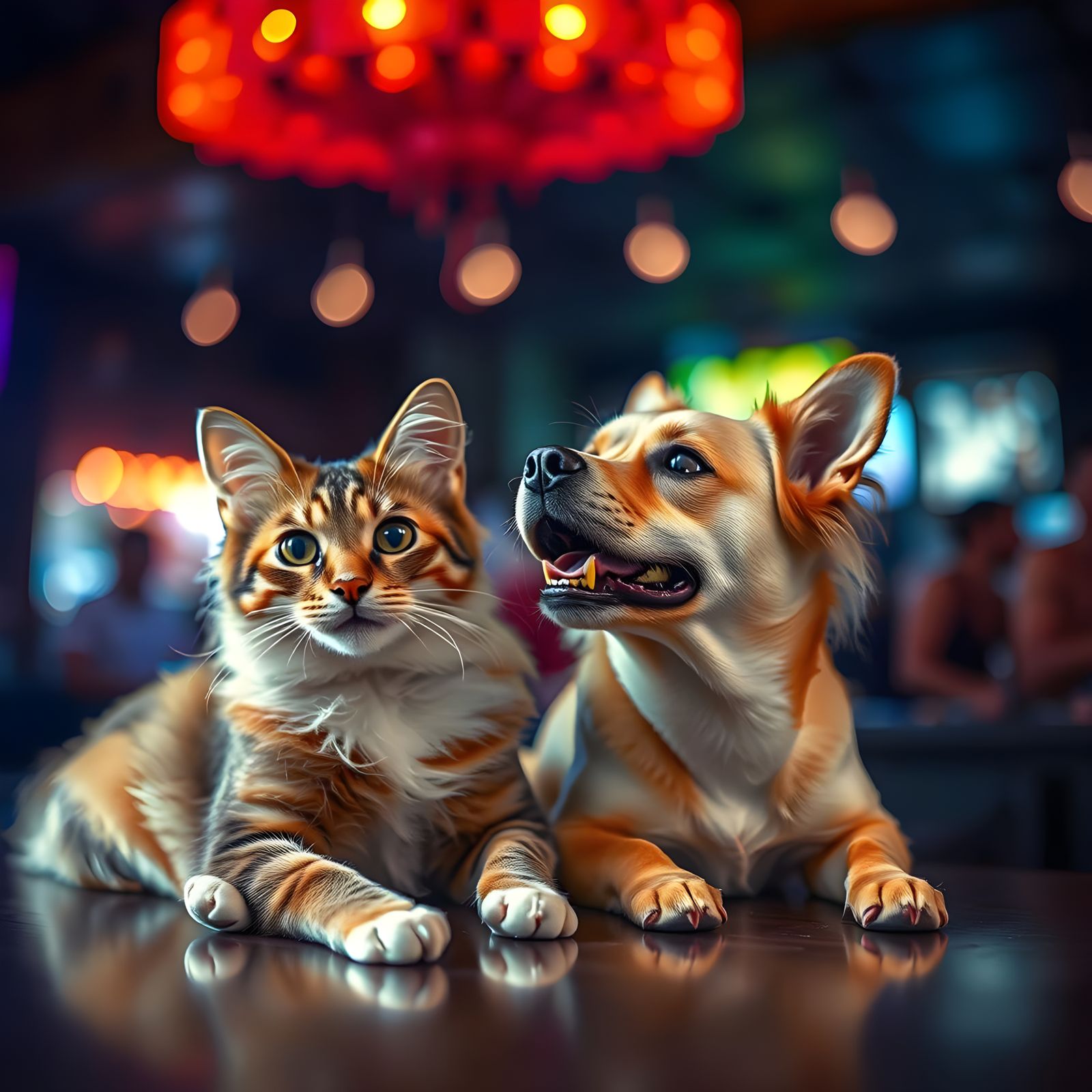 Sleek Cats and Dogs in a Glamorous Nightclub Setting