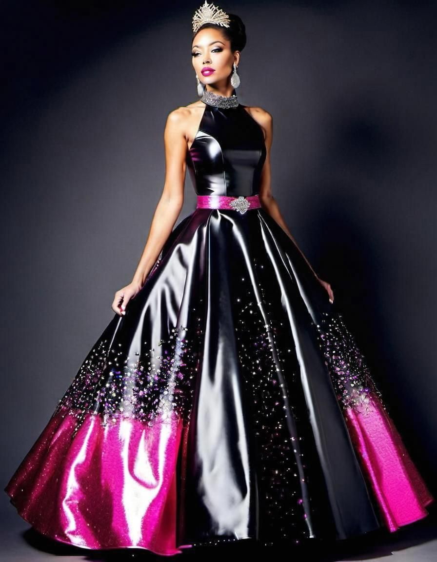 Shiny Pink Plastic Ballgown with Silver Sparkles