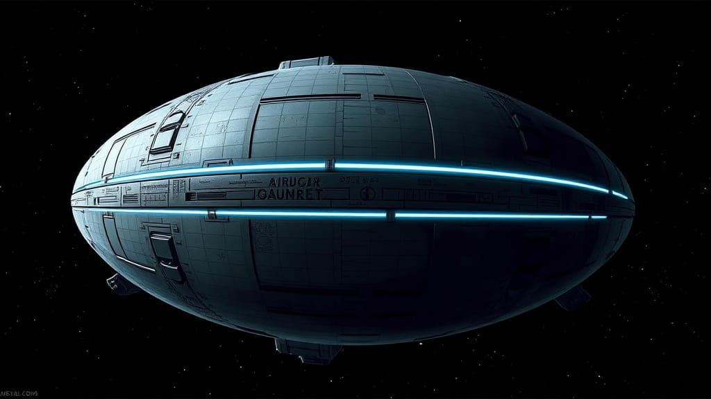 Futuristic Metallic Egg-Shaped Space Station