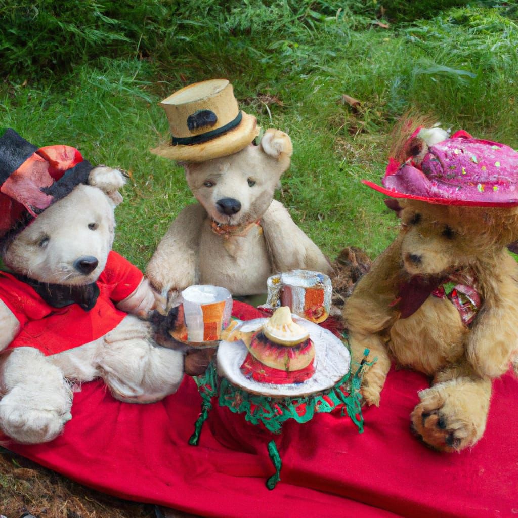 Teddy Bears Picnic in Forest with Tea