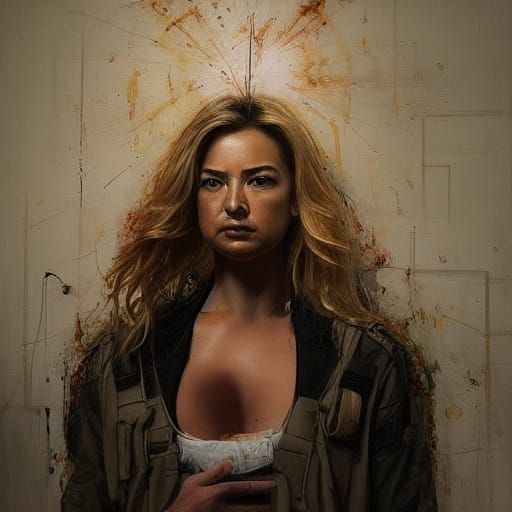 Pregnant Police Chief Painting in Vibrant Colors