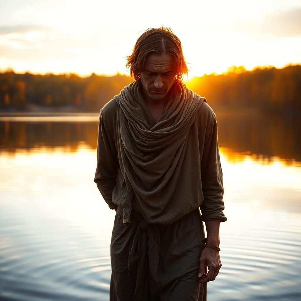 Hyperrealistic Portrait of a Tired Soul at Sunset