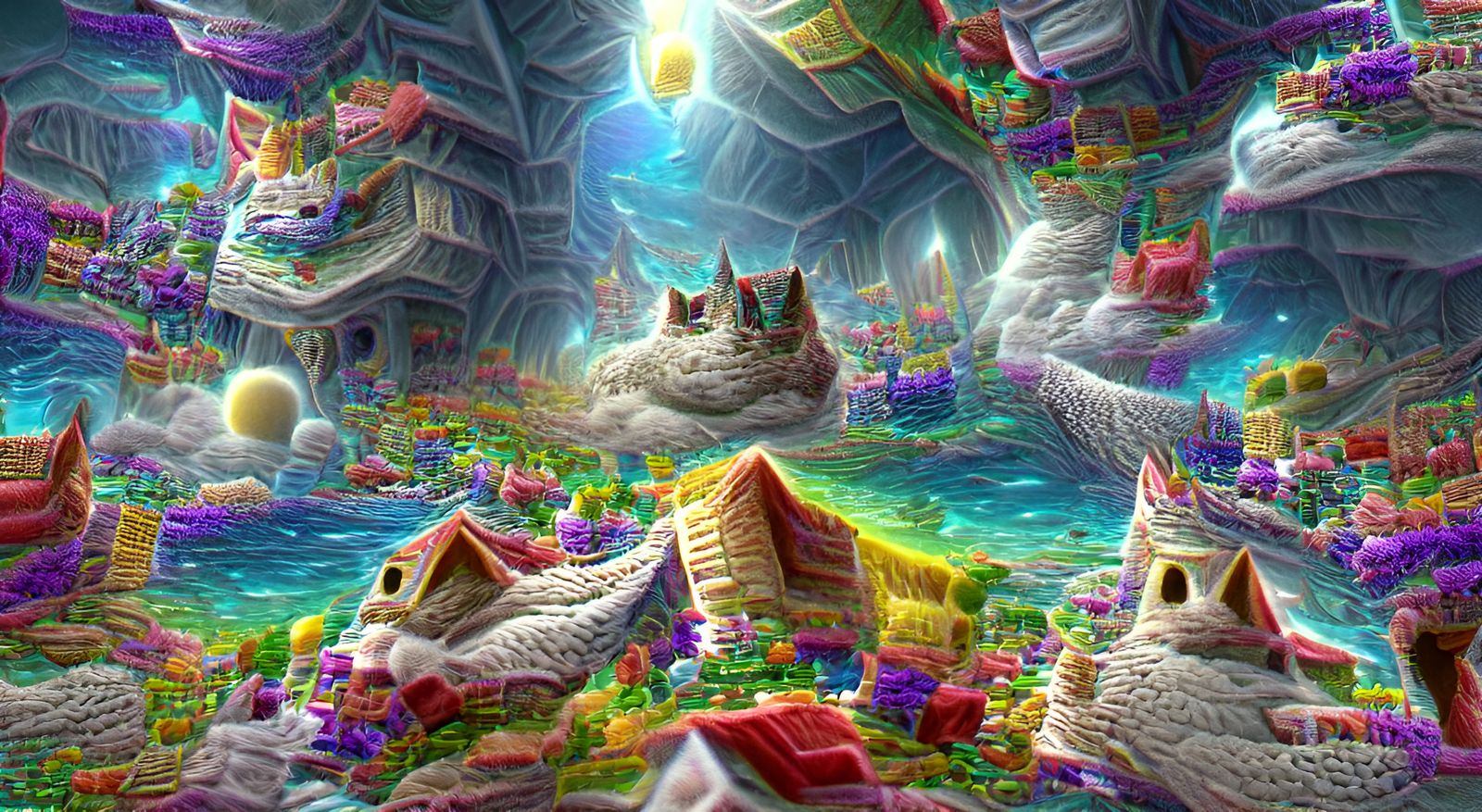 Surreal LSD Dreamscape with Floating Castle and Library