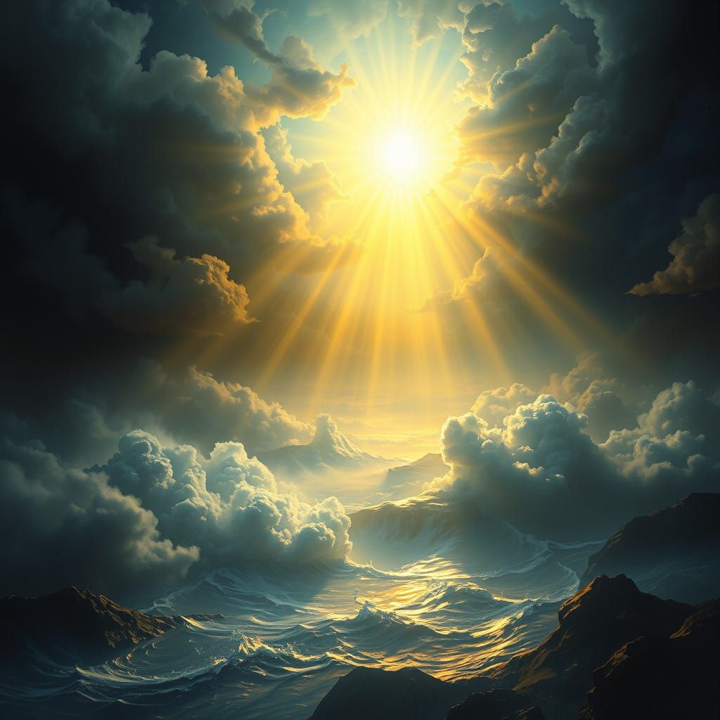 Divine Radiance Illuminates Primordial Earth in Ethereal Lan...