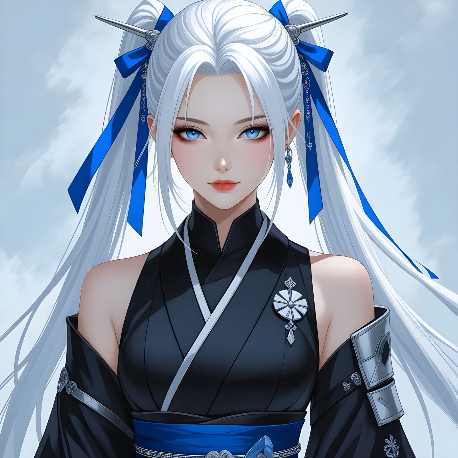 Elegant Sci-Fi Woman with Sword and Silver Hair