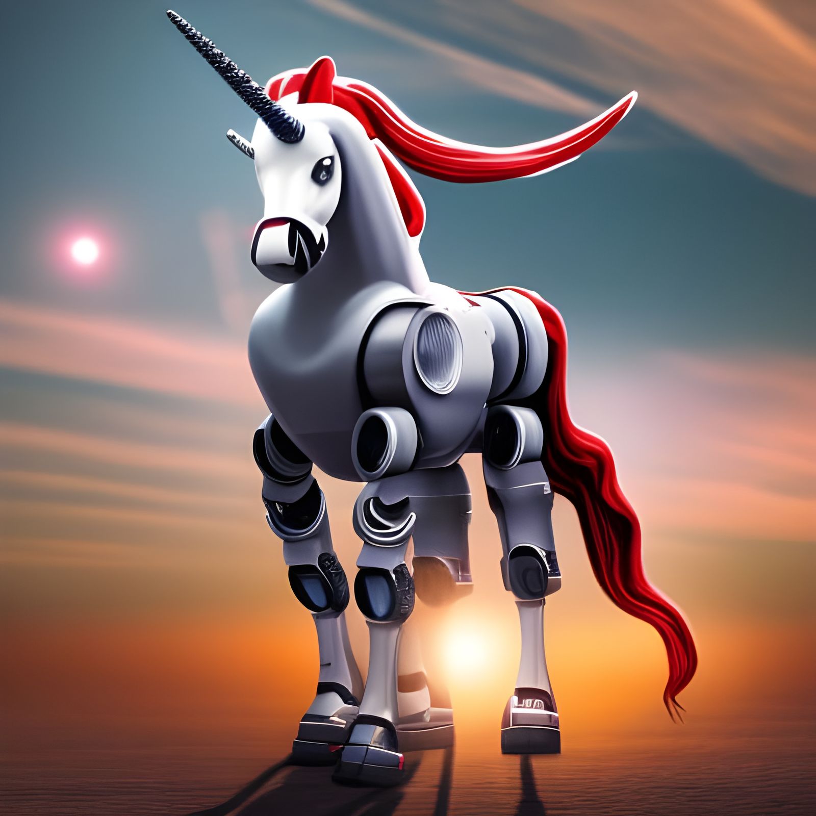 Robotic Unicorn in Desolate Wasteland, Professional Photogra...