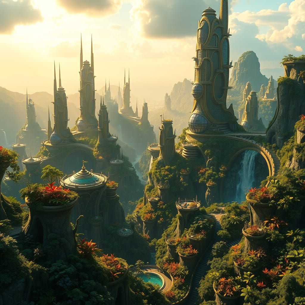 Majestic Eco-City Blooms in Vibrant, Iridescent Valley