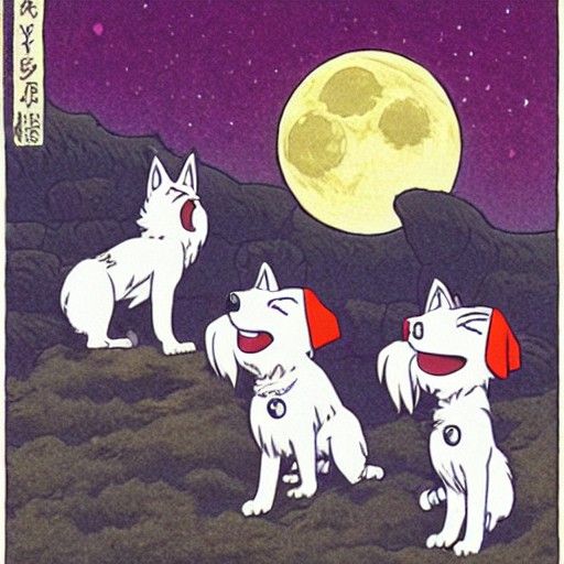 Anime Dog Howling at Moon, Inspired by Masters