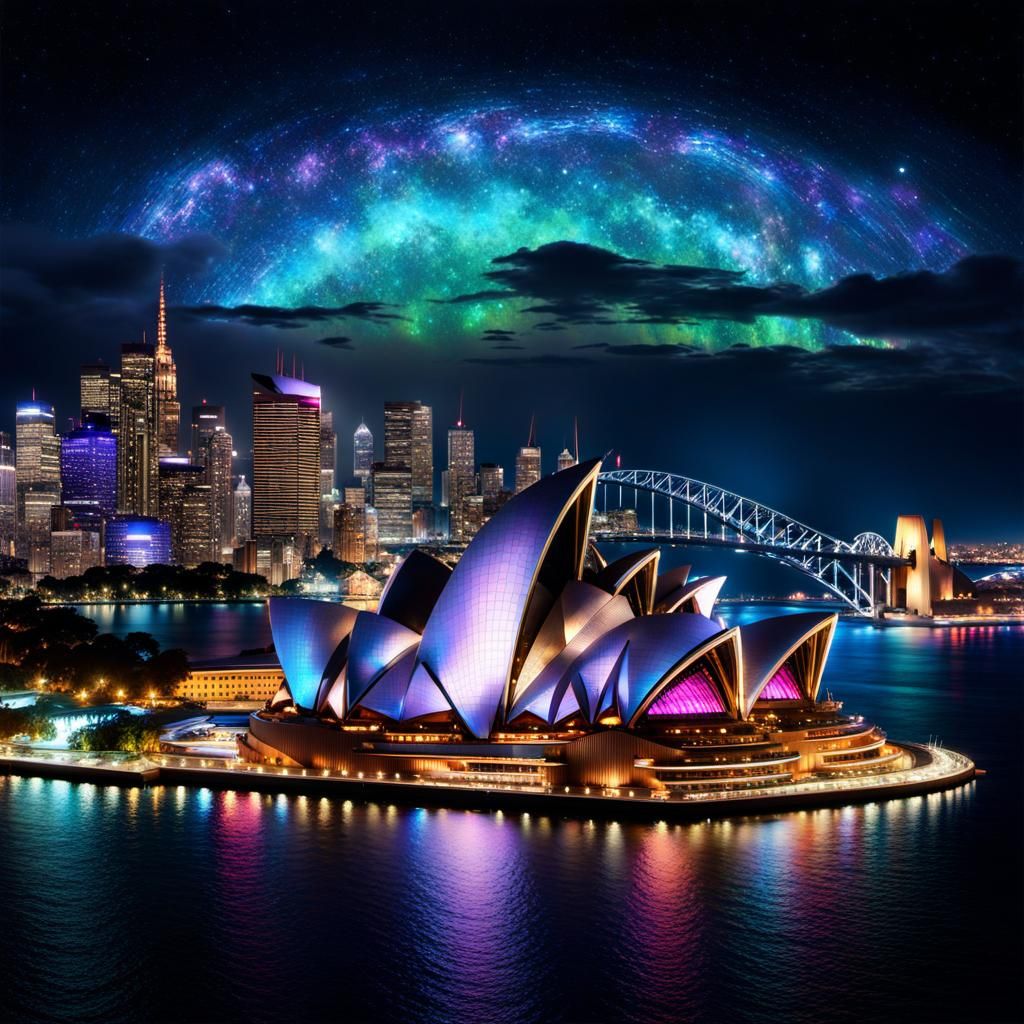 Nighttime Cityscape and  Sydney Opera House