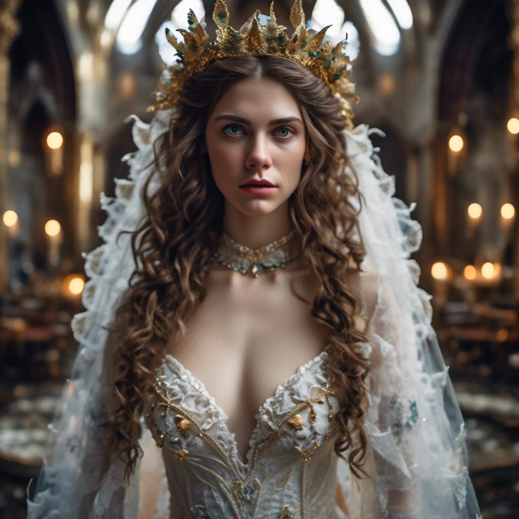 Alexandra Daddario in Latex Wedding Gown