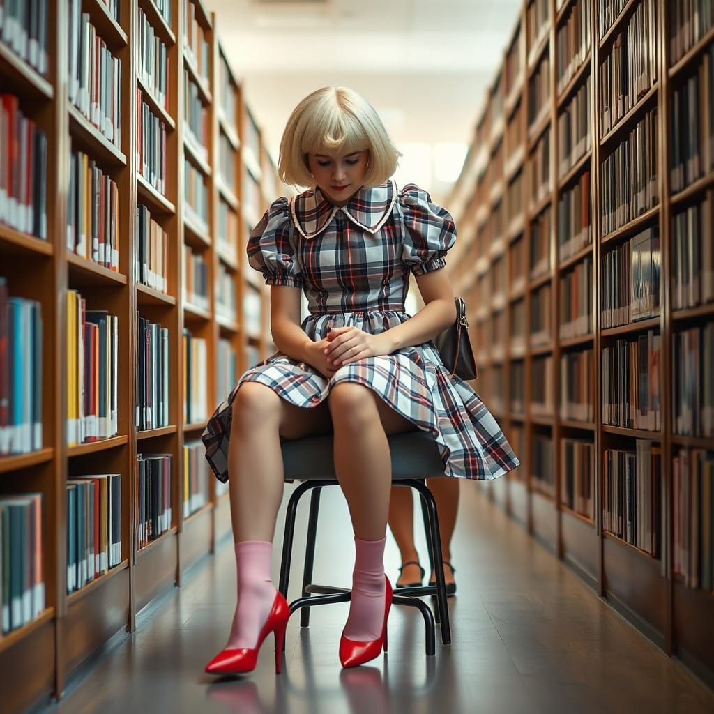 Young Man Crossdresses in Public Library, Captured in Soft N...
