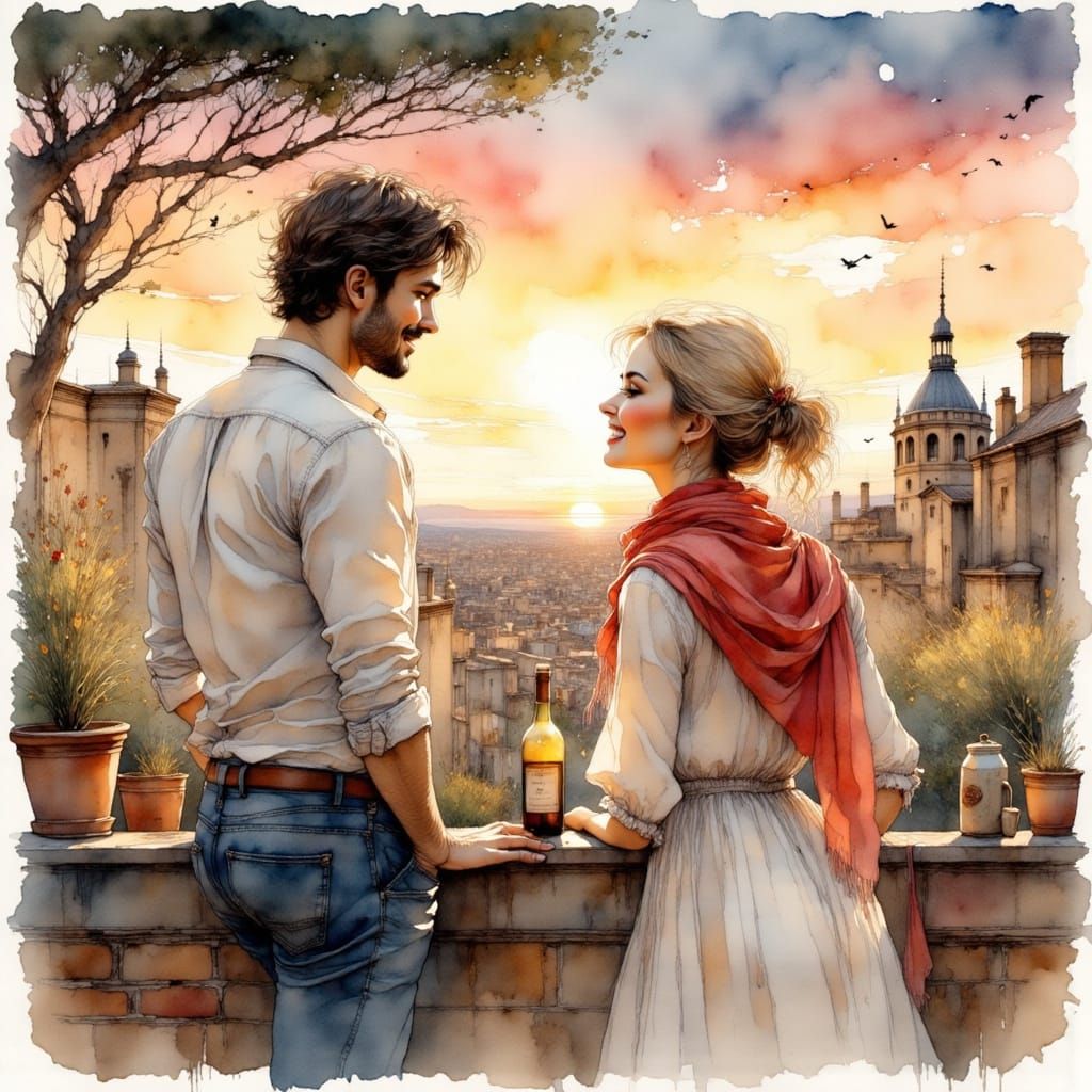 Romantic Barcelona Rooftop at Dusk